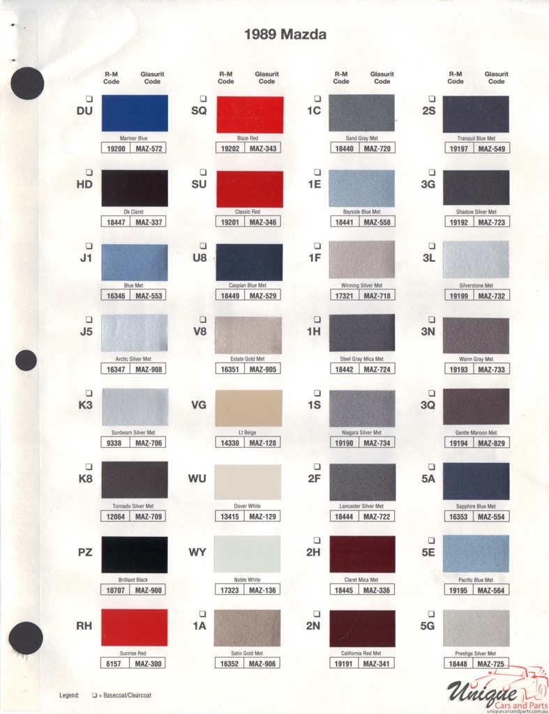 1989 Mazda Paint Charts RM 1